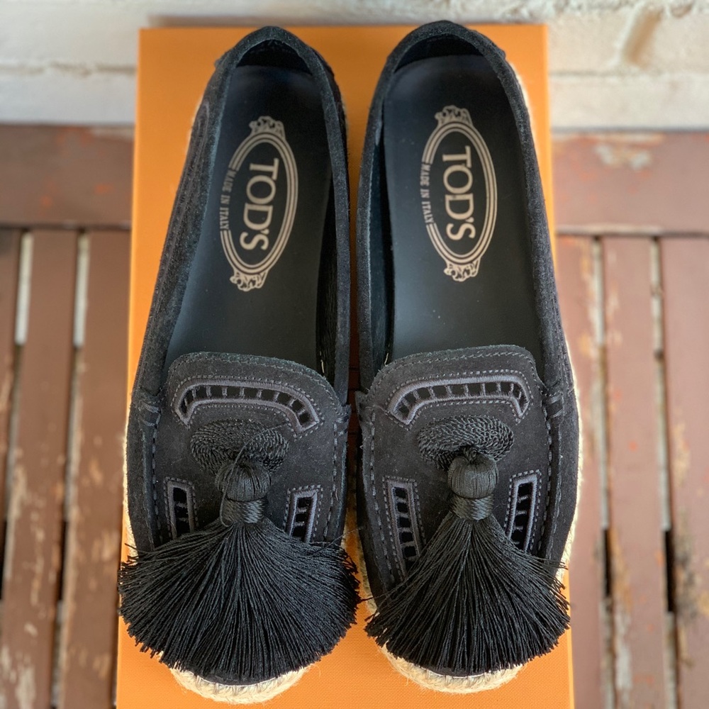 Tod’s Gommino Tassel Suede Espadrilles, Size 37.5